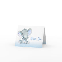 Elephant Baby Dusche Vielen Dank Cards Boy Blue