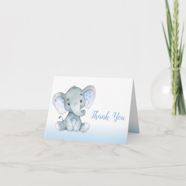 Elephant Baby Dusche Vielen Dank Cards Boy Blue Dankeskarte (Vorderseite)