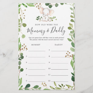 Elephant Baby Dusche wie alt waren sie Spielkarte