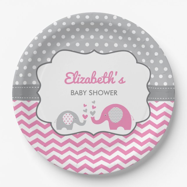Elephant Baby Duschplatte, EDITABLE FARBE Pappteller (Vorderseite)