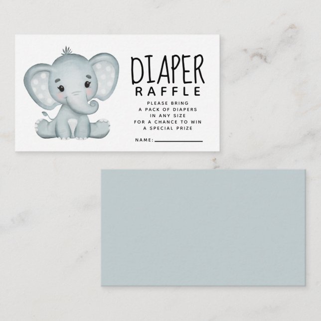 Elephant Baby Duwer Diaper Raffle Begleitkarte (Vorne/Hinten)