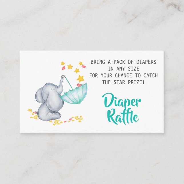 Elephant Baby Duwer Diaper Raffle Begleitkarte (Vorderseite)