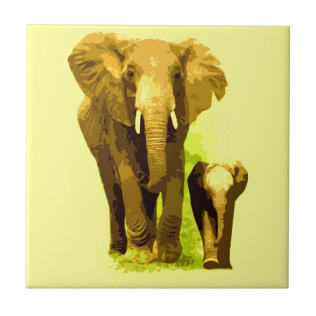 Elephant & Baby Elephant Fliese (Vorderseite)