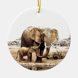 Elephant & Baby Elephant Keramik Ornament