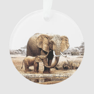Elephant & Baby Elephant Ornament