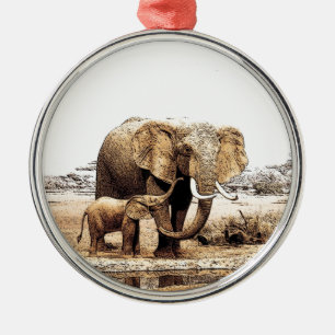 Elephant & Baby Elephant Ornament Aus Metall