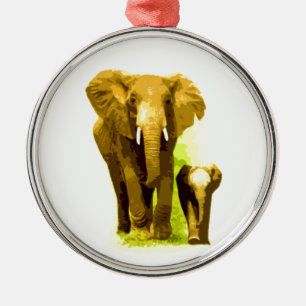 Elephant & Baby Elephant Silbernes Ornament