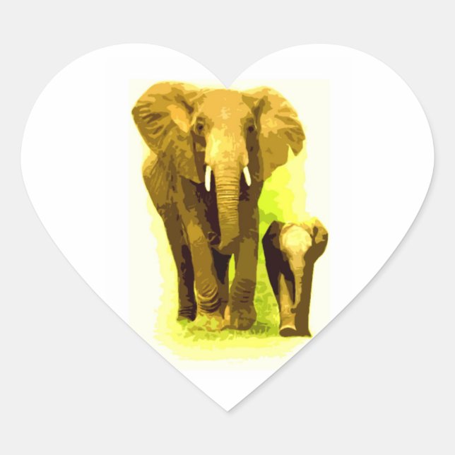Elephant & Baby Elephant Walking Heart Sticker (Vorderseite)