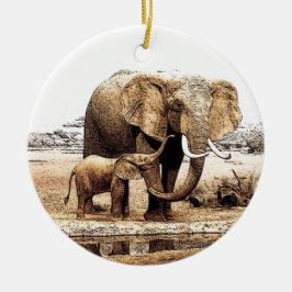 Elephant & Baby Elephant Weihnachtsdekoration Keramik Ornament