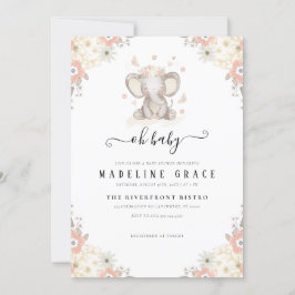 Elephant Baby Girl Baby Shower Einladung