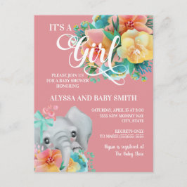 Elephant Baby Girl Babydusche Aquamarin rosa gelb Postkarte