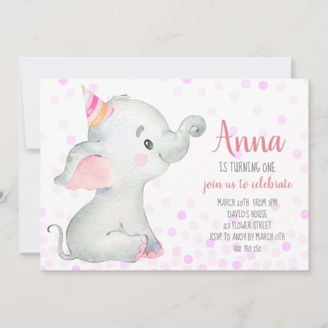 Elephant Baby Girl Blush Pink Confetti Dschungel N Einladung