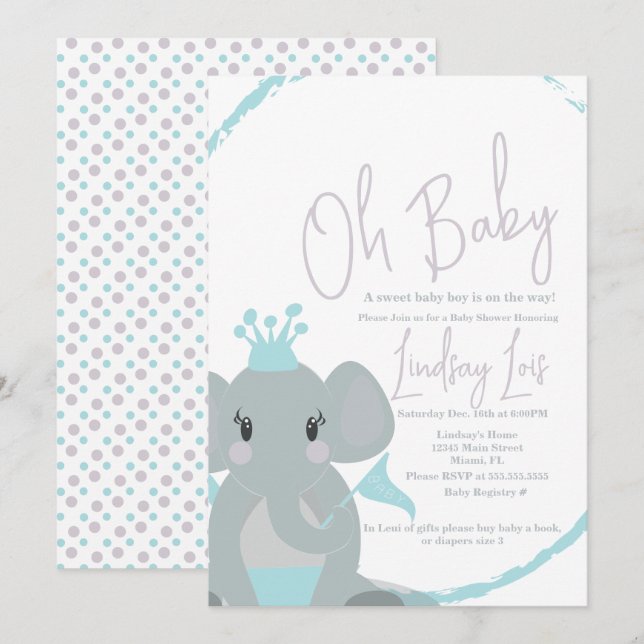 Elephant Baby Girl Elegante Script Baby Shower Einladung (Vorne/Hinten)