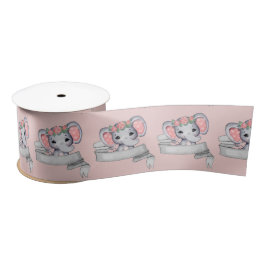 Elephant Baby Girl Pink und Grau Muster Pink  Satinband