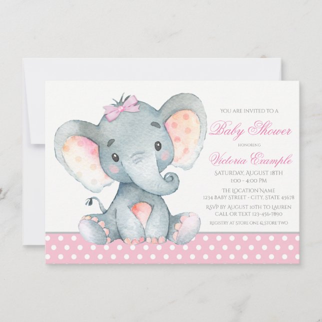 Elephant Baby Girl Shower Einladungen (Vorderseite)