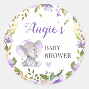 Elephant Baby Girl Shower Lavender Lila Gefallen Runder Aufkleber