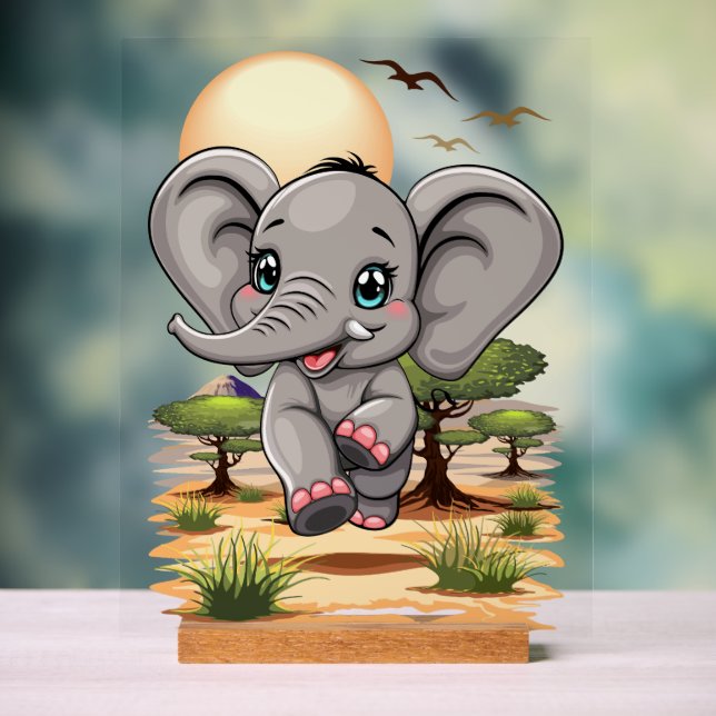 Elephant Baby Jumping Happy in African Savannah Acrylschild (Neutral)