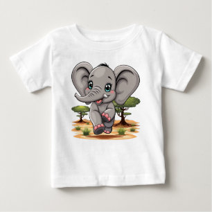 Elephant Baby Jumping Happy in African Savannah Baby T-shirt