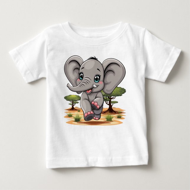 Elephant Baby Jumping Happy in African Savannah Baby T-shirt (Vorderseite)