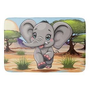 Elephant Baby Jumping Happy in African Savannah Badematte