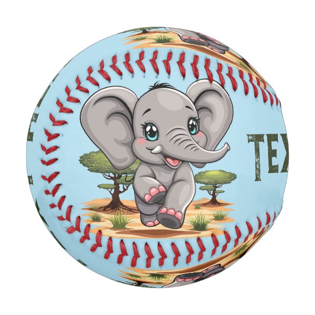 Elephant Baby Jumping Happy in African Savannah Baseball (Vorderseite Links)