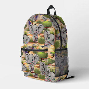 Elephant Baby Jumping Happy in African Savannah Bedruckter Rucksack