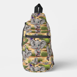 Elephant Baby Jumping Happy in African Savannah Crossbody Bag