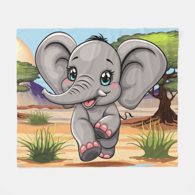 Elephant Baby Jumping Happy in African Savannah Fleecedecke (Vorderseite (Horizontal))