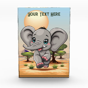 Elephant Baby Jumping Happy in African Savannah Fotoblock