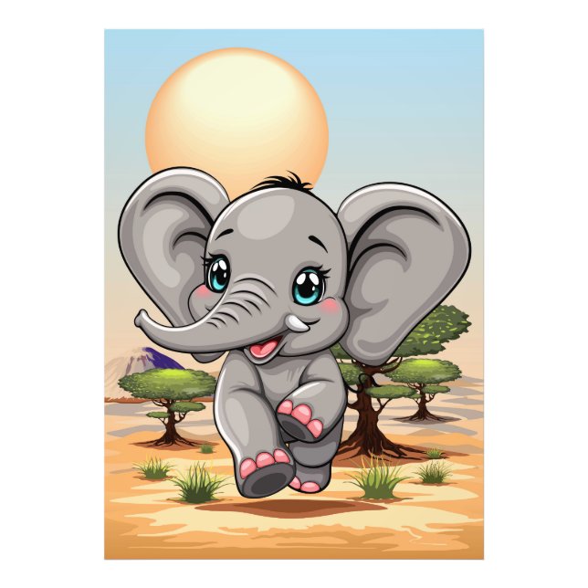 Elephant Baby Jumping Happy in African Savannah Fotodruck (Vorne)