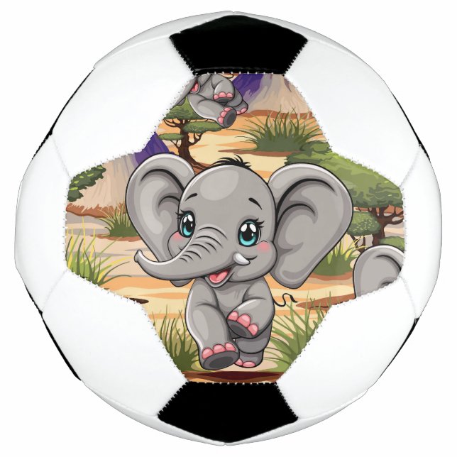 Elephant Baby Jumping Happy in African Savannah Fußball (Vorderseite)