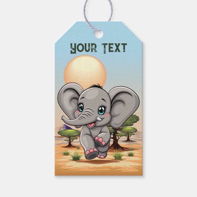 Elephant Baby Jumping Happy in African Savannah Geschenkanhänger (Vorderseite)