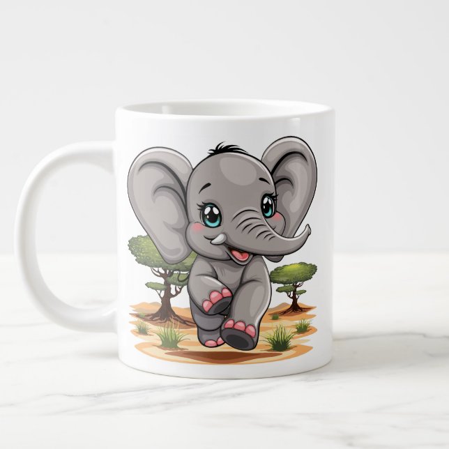 Elephant Baby Jumping Happy in African Savannah Jumbo-Tasse (Links)