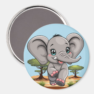 Elephant Baby Jumping Happy in African Savannah Magnet