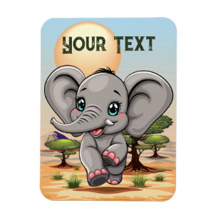 Elephant Baby Jumping Happy in African Savannah Magnet
