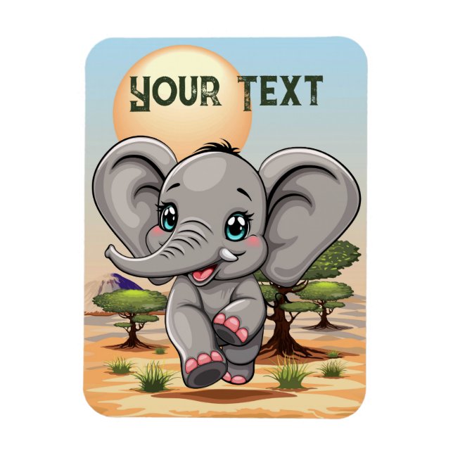 Elephant Baby Jumping Happy in African Savannah Magnet (Vertikal)