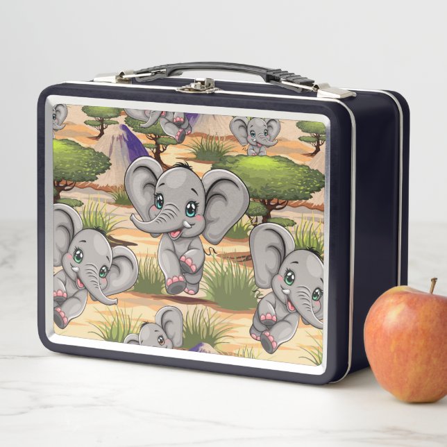 Elephant Baby Jumping Happy in African Savannah Metall Brotdose (Beispiel)