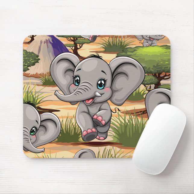 Elephant Baby Jumping Happy in African Savannah Mousepad (Mit Mouse)