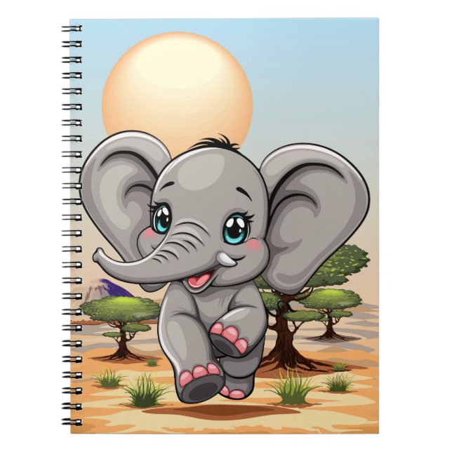 Elephant Baby Jumping Happy in African Savannah Notizblock (Vorderseite)
