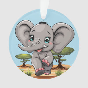 Elephant Baby Jumping Happy in African Savannah Ornament