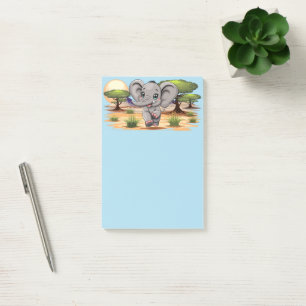 Elephant Baby Jumping Happy in African Savannah Post-it Klebezettel