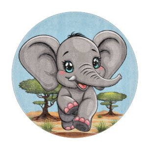 Elephant Baby Jumping Happy in African Savannah Schneidebrett