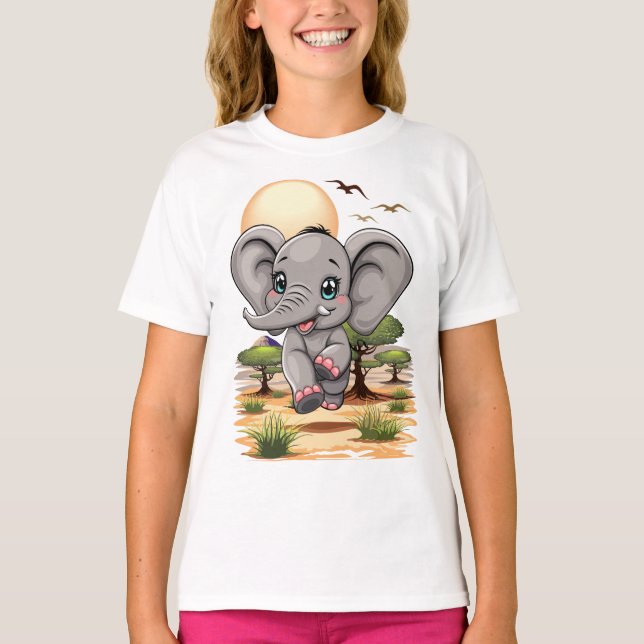 Elephant Baby Jumping Happy in African Savannah T-Shirt (Vorderseite)