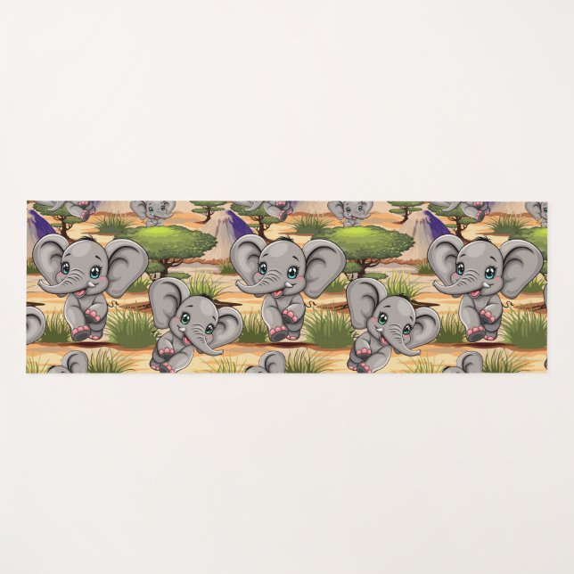 Elephant Baby Jumping Happy in African Savannah Yogamatte (Vorderseite (Horizontal))