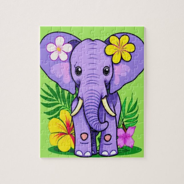 Elephant Baby mit tropischen Blume Puzzle (Vertikal)