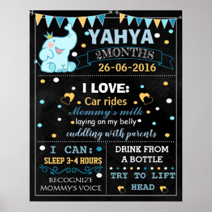 Elephant Baby Monthly Chalkboard-Zeichen-Plakat Poster