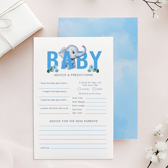 Elephant Baby Shower Advice & Predictions Card - B Flyer (Baby Advice & Predictions)