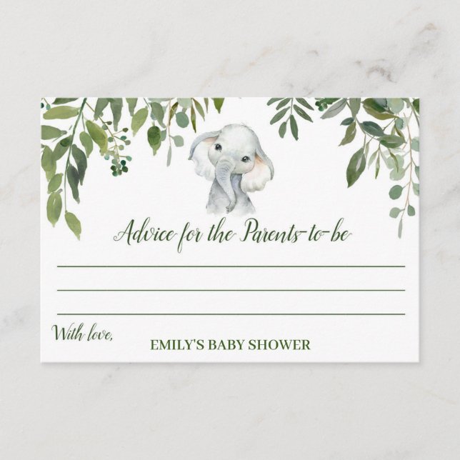 Elephant Baby Shower Advisor Cards Begleitkarte (Vorderseite)