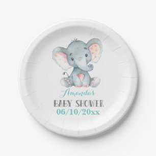 Elephant Baby Shower Aqua Papierplatte Pappteller