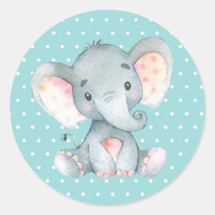 Elephant Baby Shower Aqua Runder Aufkleber
